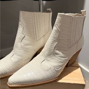 Sam Edelman Cream Croc-Embossed Ankle Boots